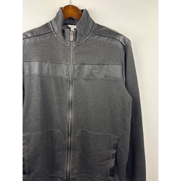 Men’s Calvin Klein Large Charcoal Gray Jacket w/ Leather Accents - Picture 2 of 5